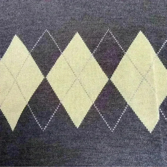 Vintage Tahari Women’s Sweater Mock Turtleneck Grey Green Argyle 90s Preppy Fall - Picture 8 of 9